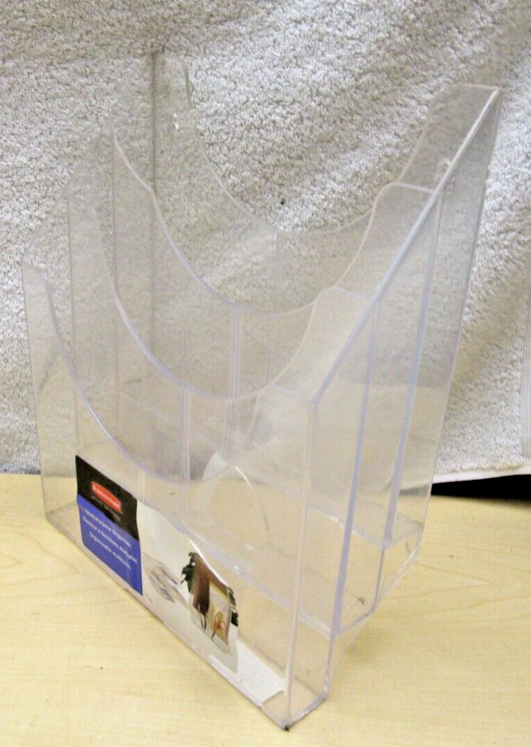 Rubbermaid Clear 3 Slot Incline Desk Wall File Mail Organizer