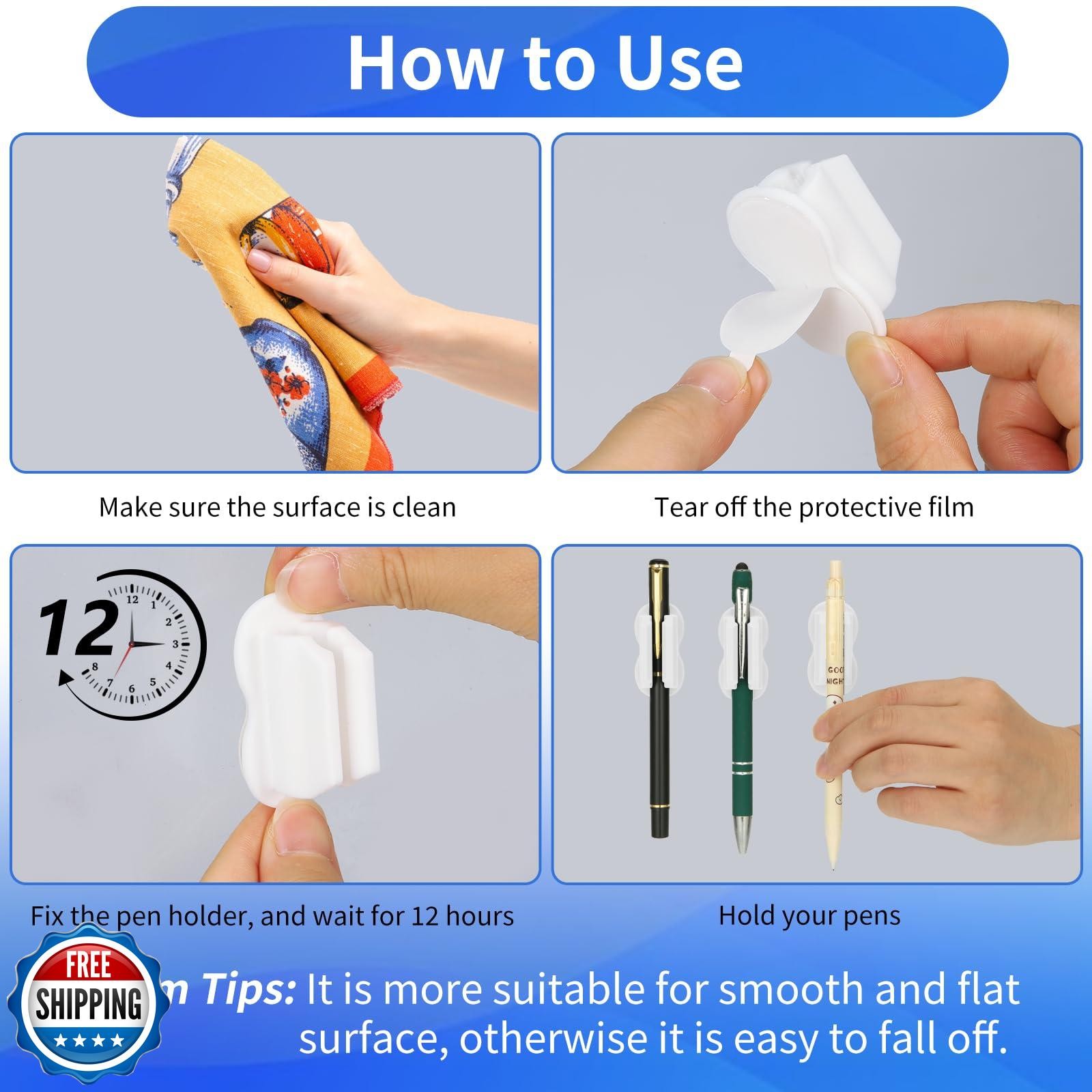 Biottro 12PCS Pen Holder for Desk, Upgraded Adhesive Pen Pencil Holder for De